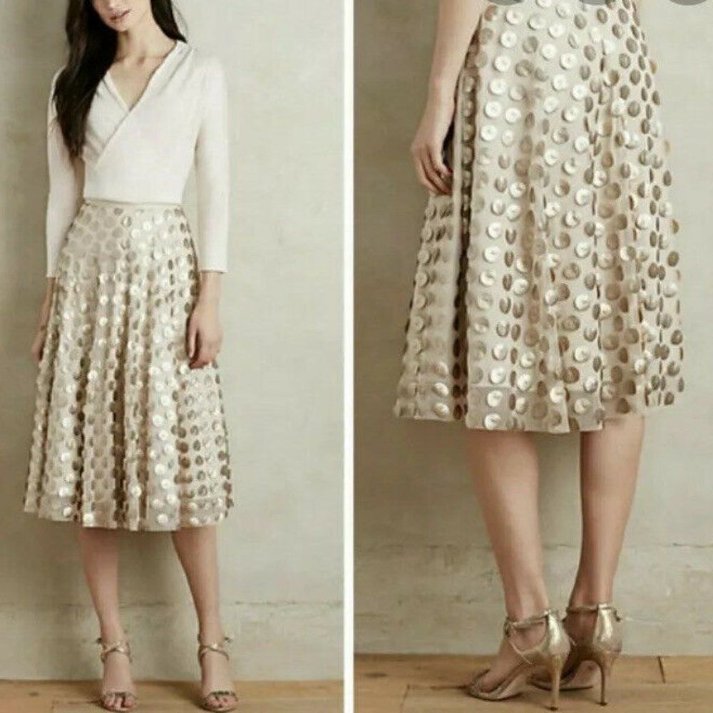NWOT Eva Franco Anthropologie Gold Shimmer Spot Skirt - Picture 2 of 9